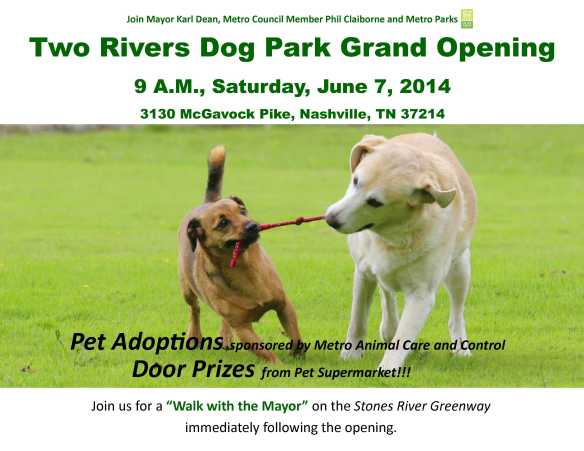 Donelson Dogs Get a New Park!  And Our Mayor Wants to Take a Walk With You… Saturday, June 7th @ 9am / Two Rivers Park